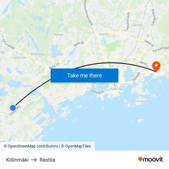 Killinmaki to Rastila map