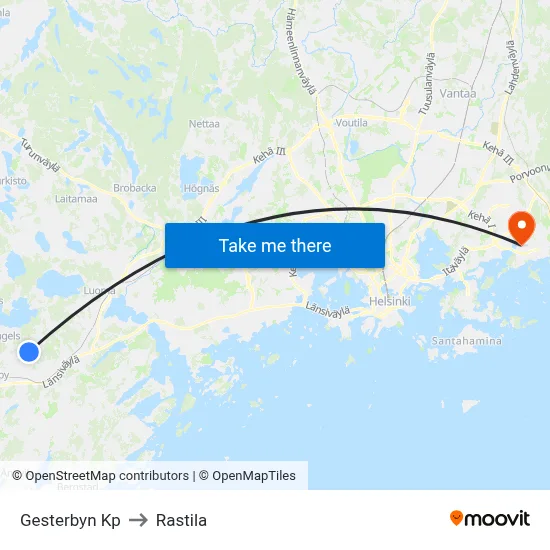 Gesterby Mall to Rastila map
