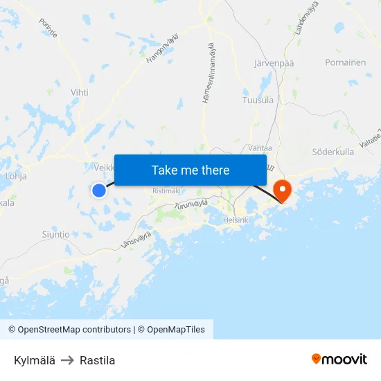 Kylmälä to Rastila map