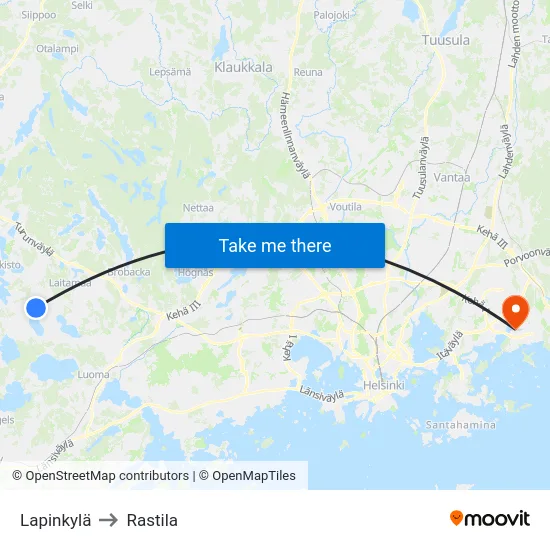 Lapinkylä to Rastila map