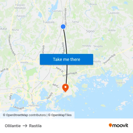 Ollilantie to Rastila map