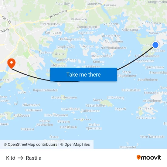 Kitö to Rastila map