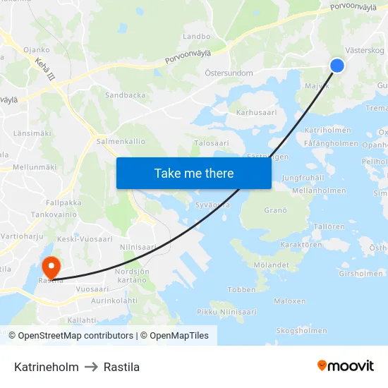 Katrineholm to Rastila map