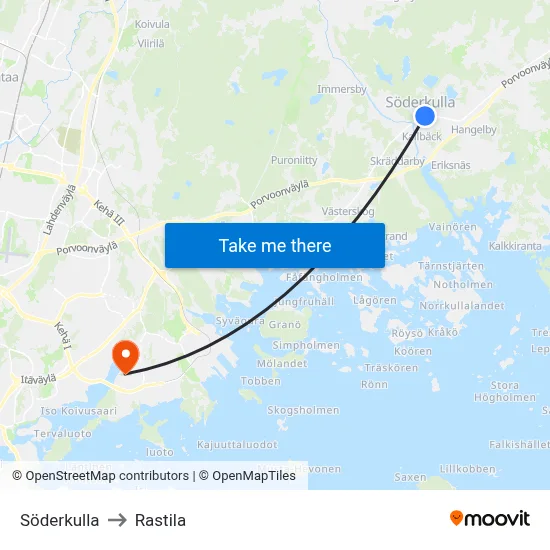 Söderkulla to Rastila map