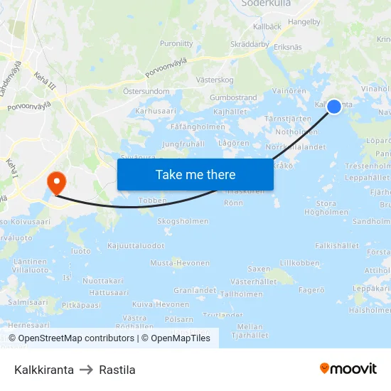 Kalkkiranta to Rastila map