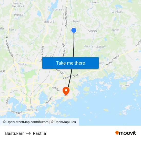 Bastukärr to Rastila map