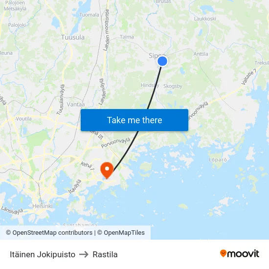 Itäinen Jokipuisto to Rastila map
