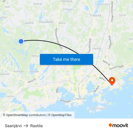 Saarijärvi to Rastila map