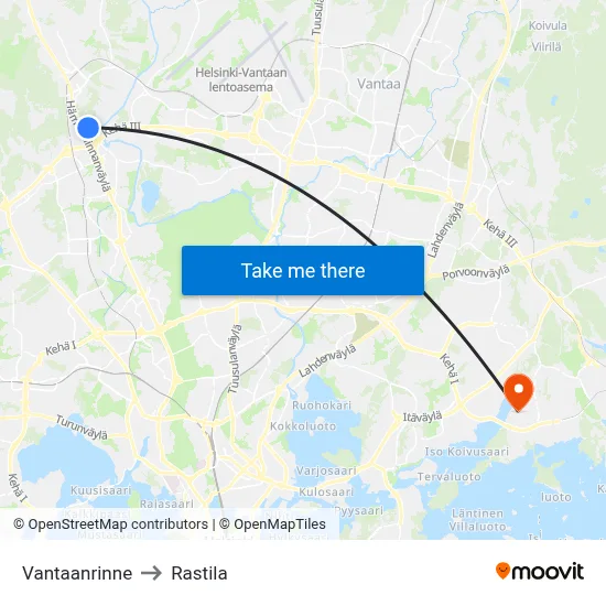 Vantaanrinne to Rastila map