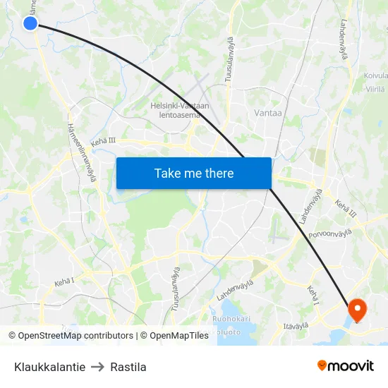 Klaukkalantie to Rastila map