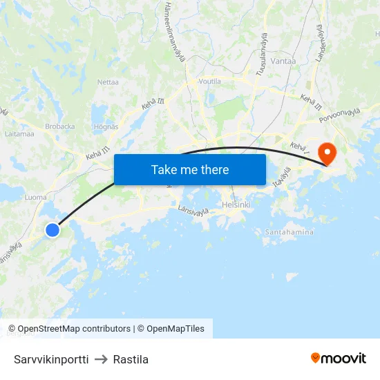 Sarvvikinportti to Rastila map