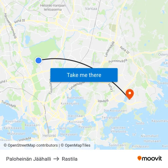 Paloheinän Jäähalli to Rastila map