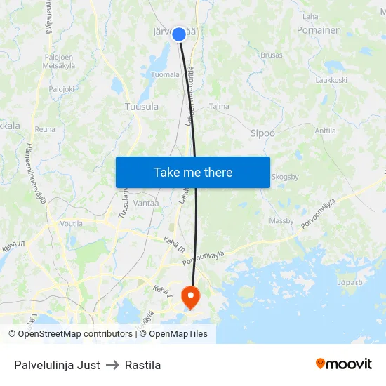 Palvelulinja Just to Rastila map