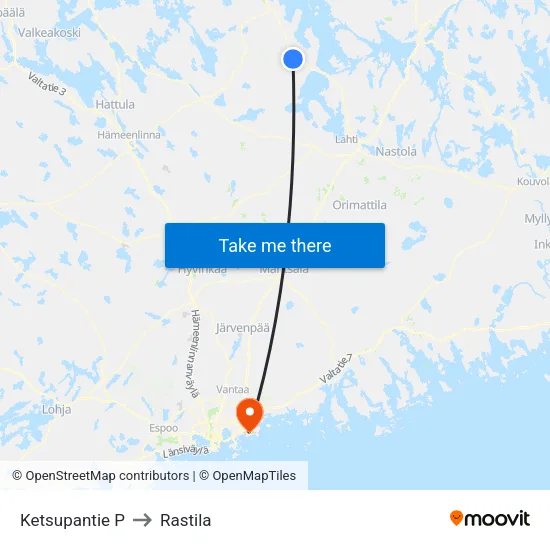 Ketsupantie P to Rastila map