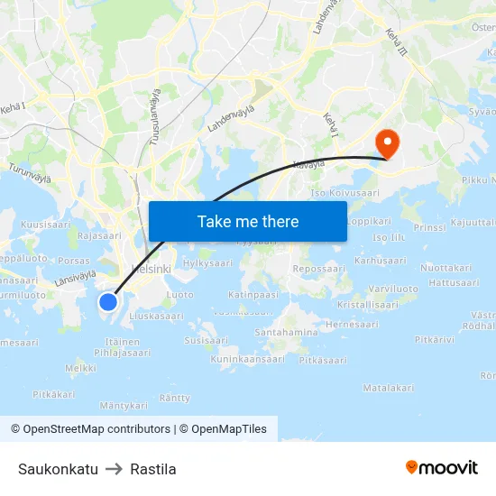 Saukonkatu Street to Rastila map