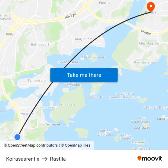 Koirasaari Road to Rastila map