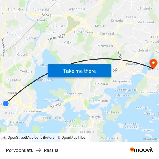 Porvoo Street to Rastila map