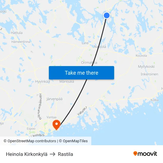 Heinola Kirkonkylä to Rastila map