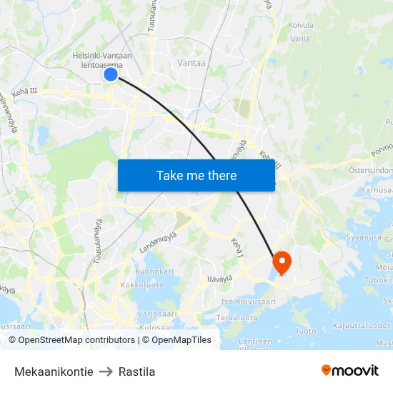 Mekaanikontie to Rastila map
