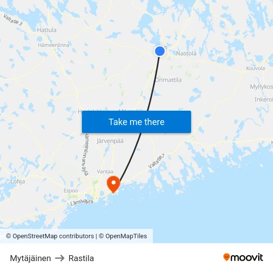 Mytäjäinen to Rastila map