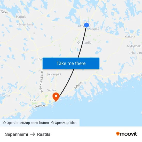 Sepänniemi to Rastila map