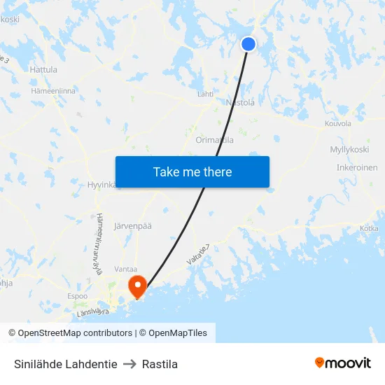 Sinilähde Lahdentie to Rastila map