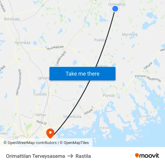 Orimattilan Terveysasema to Rastila map