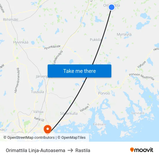 Orimattila Linja-Autoasema to Rastila map