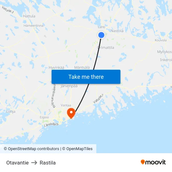 Otavantie to Rastila map