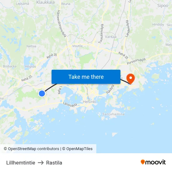 Lillhemt Road to Rastila map