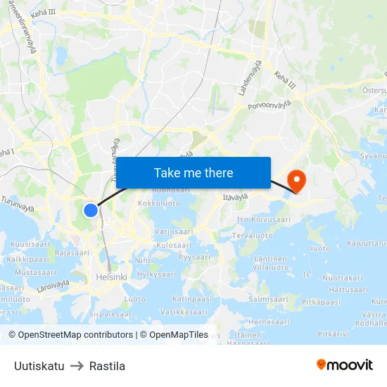 Uutiskatu to Rastila map