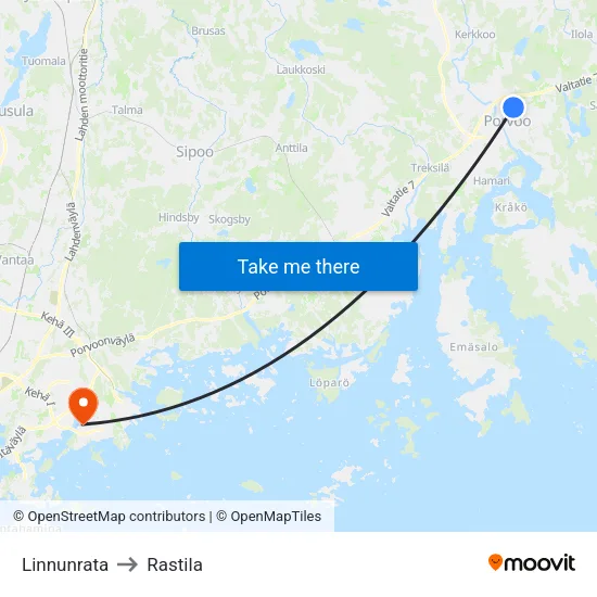 Linnunrata to Rastila map