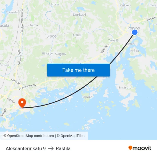 Aleksanterinkatu 9 to Rastila map