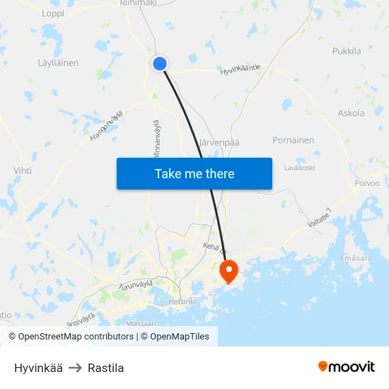 Hyvinkaa to Rastila map