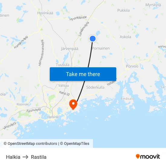 Halkia to Rastila map