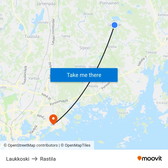 Laukkoski to Rastila map