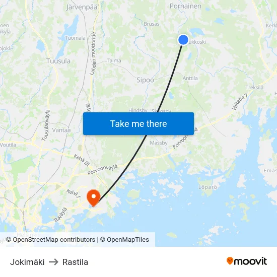 Jokimäki to Rastila map