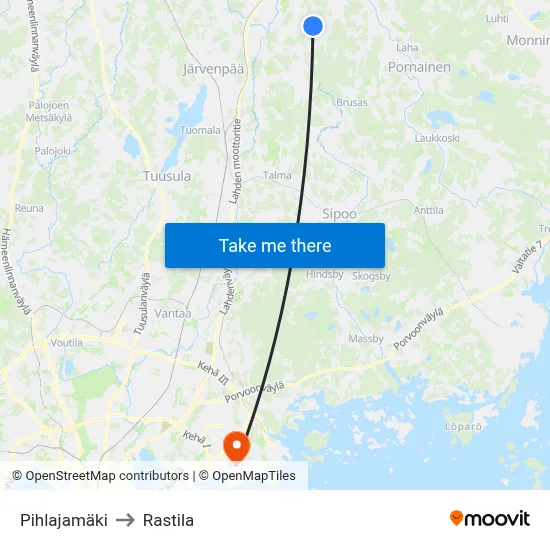 Pihlajamäki to Rastila map
