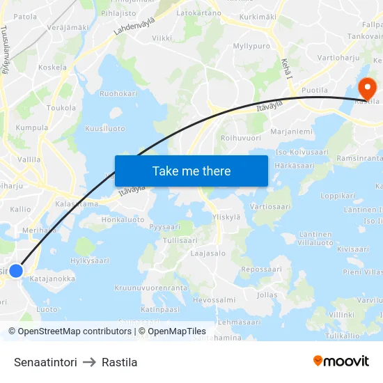 Senaatintori to Rastila map