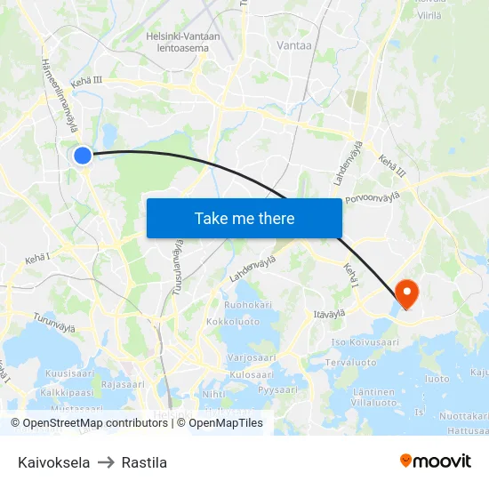 Kaivoksela to Rastila map