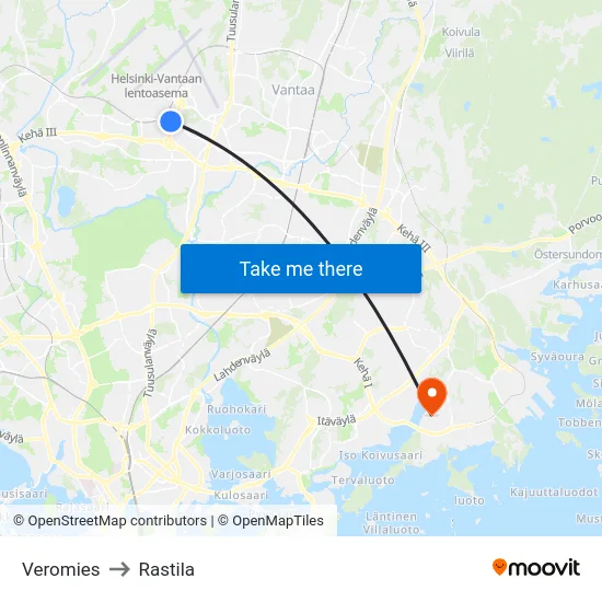Veromies to Rastila map