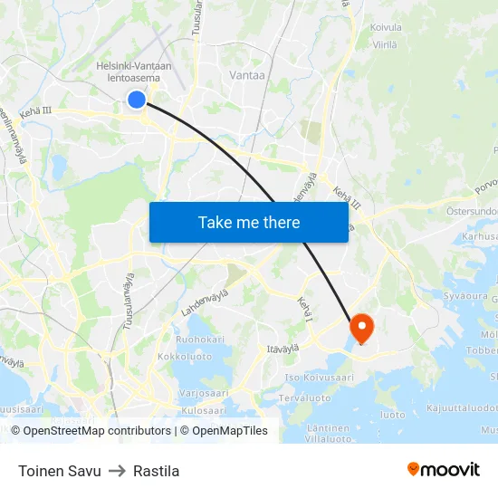Toinen Savu to Rastila map