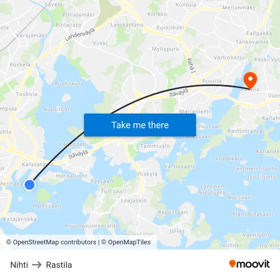 Nihti to Rastila map