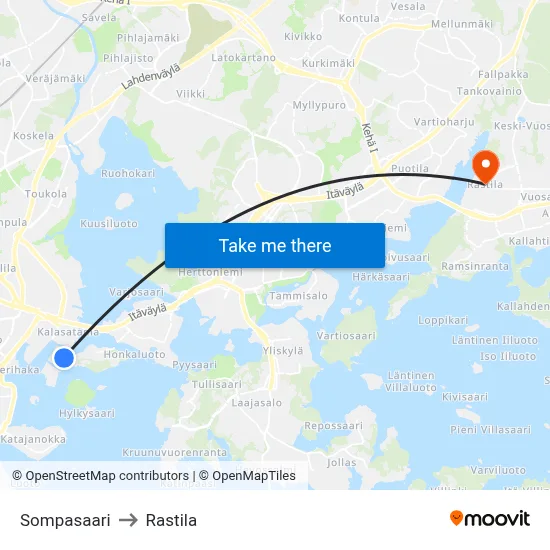 Sompasaari to Rastila map