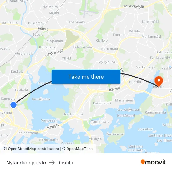 Nylander Park to Rastila map