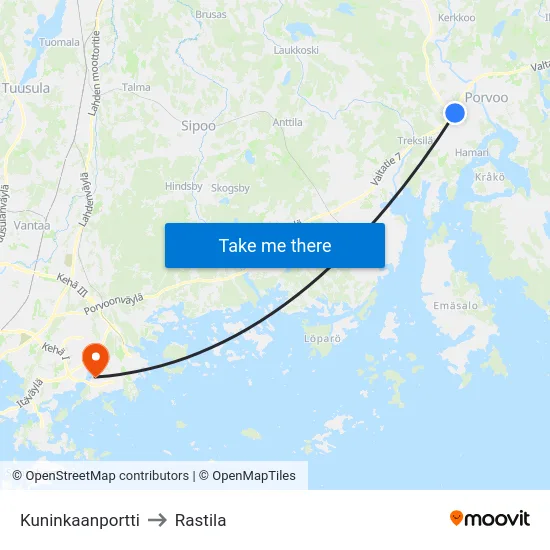 Kuninkaanportti to Rastila map