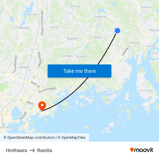 Hinthaara to Rastila map