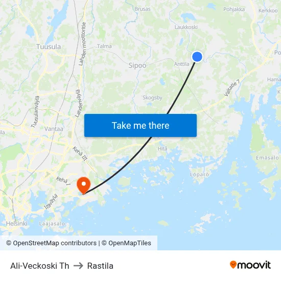Ali-Veckoski Junction to Rastila map