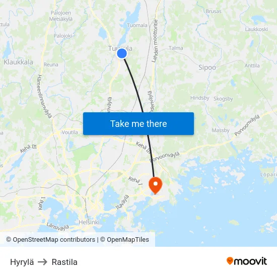 Hyrylä to Rastila map