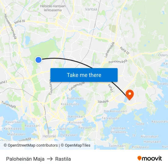 Paloheinän Maja to Rastila map